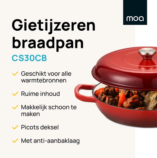 MOA Gietijzeren Braadpan - 30 cm - Kersenrood - CS30CB