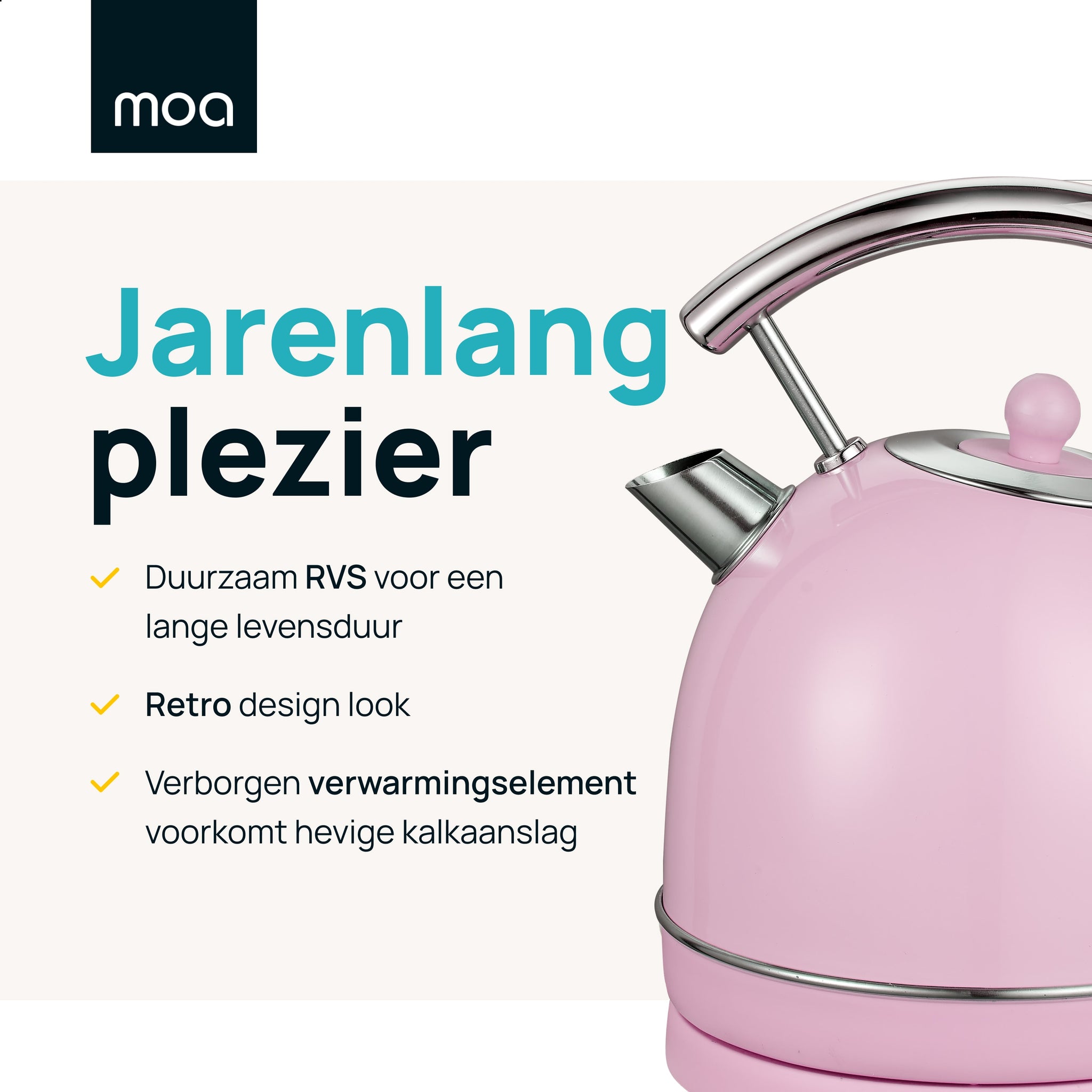 MOA Retro Waterkoker - Roze - EK4TP