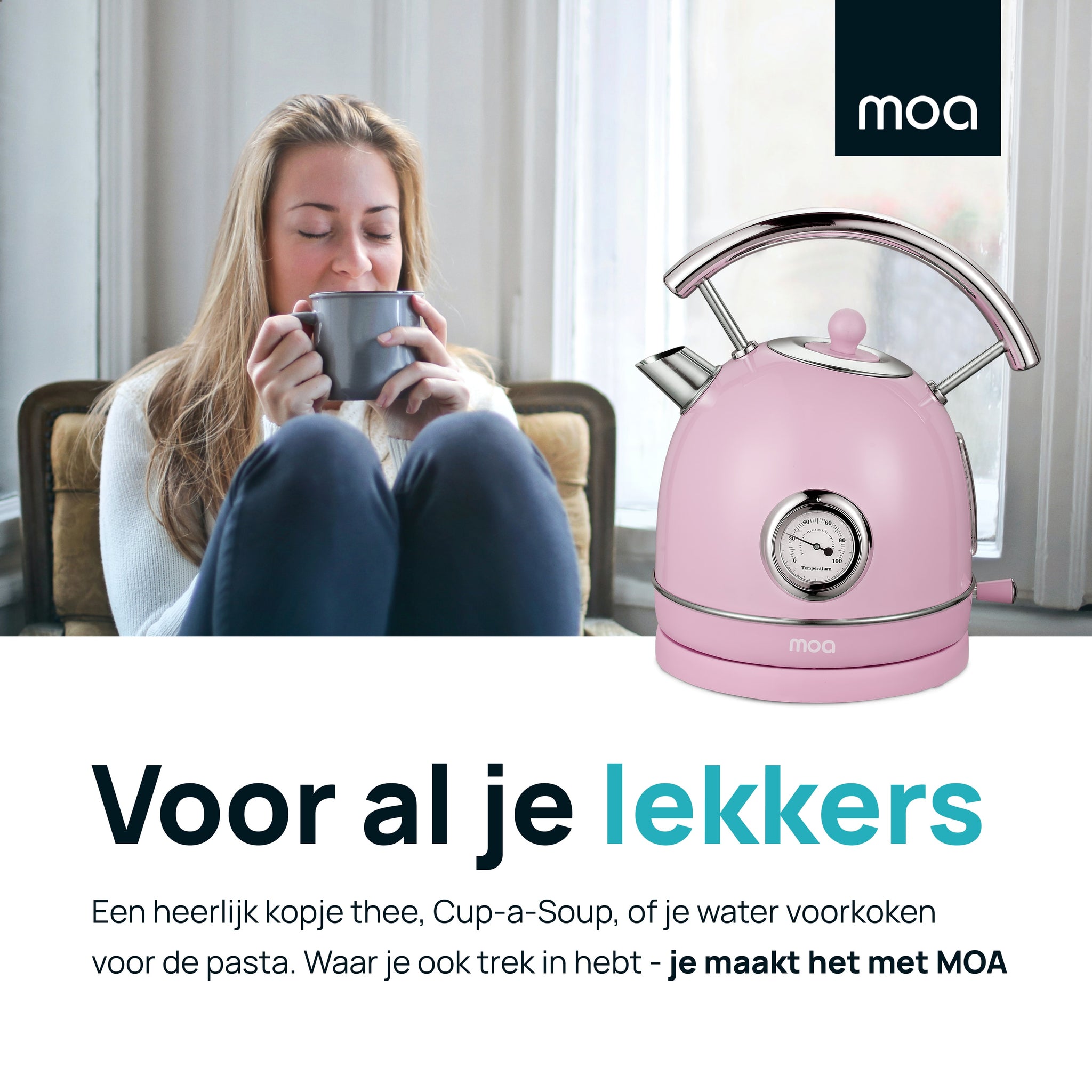 MOA Retro Waterkoker - Roze - EK4TP