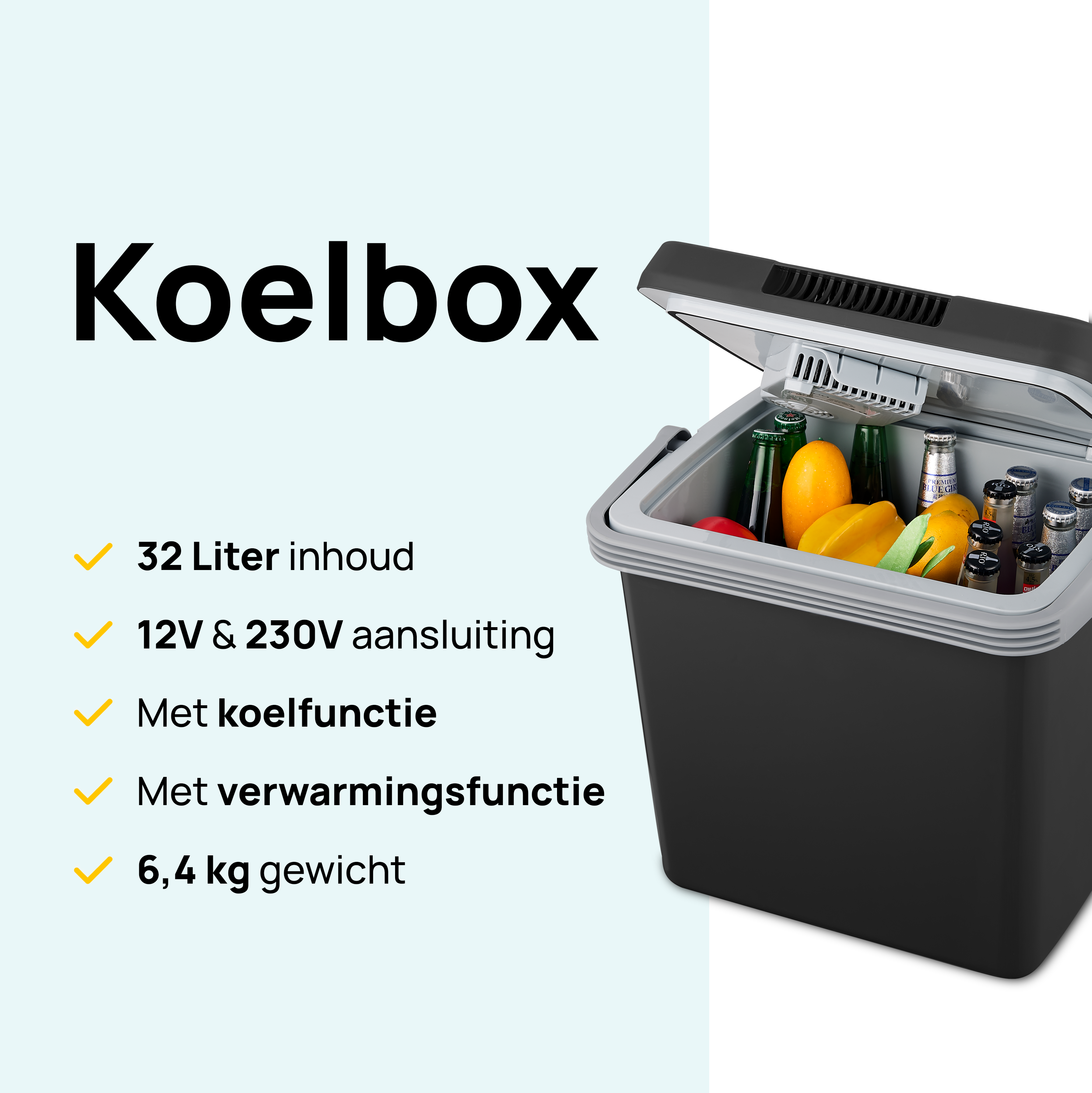 koelbox, minibar, koelbox 32 liter, 12V 230V, verwarmingfunctie