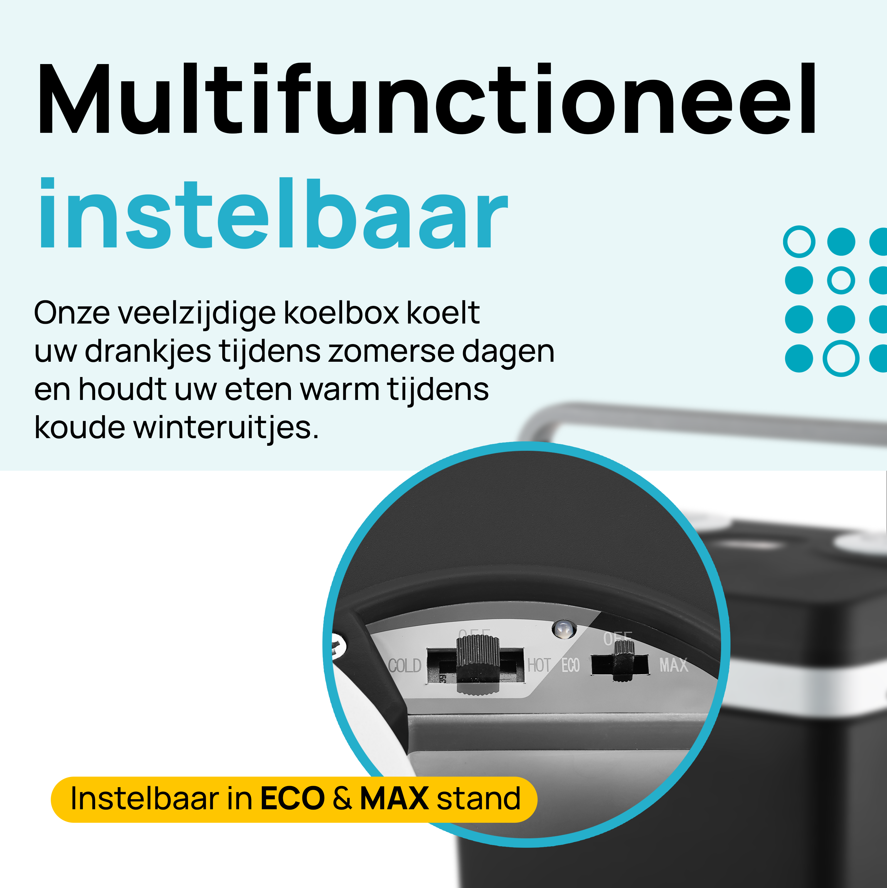 koelbox, instelbaar, eco, max, temperatuurknop